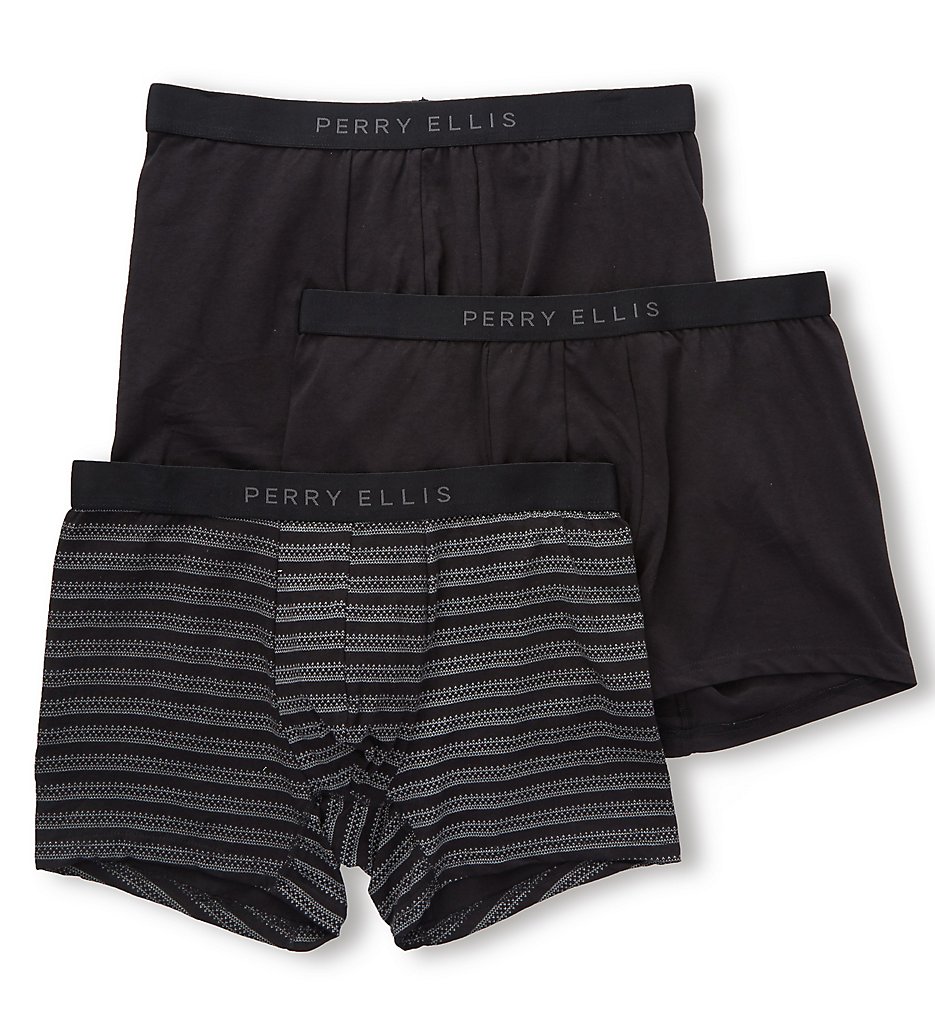 Perry Ellis 960585 Birds Eye Cotton Stretch Boxer Briefs - 3 Pack (black)
