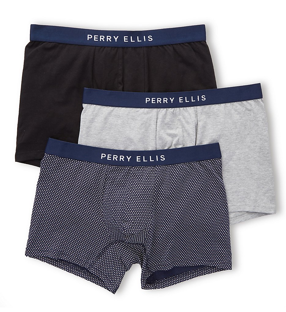 Perry Ellis 960590 Birds Eye Cotton Stretch Boxer Briefs - 3 Pack (Navy/Grey/Black)