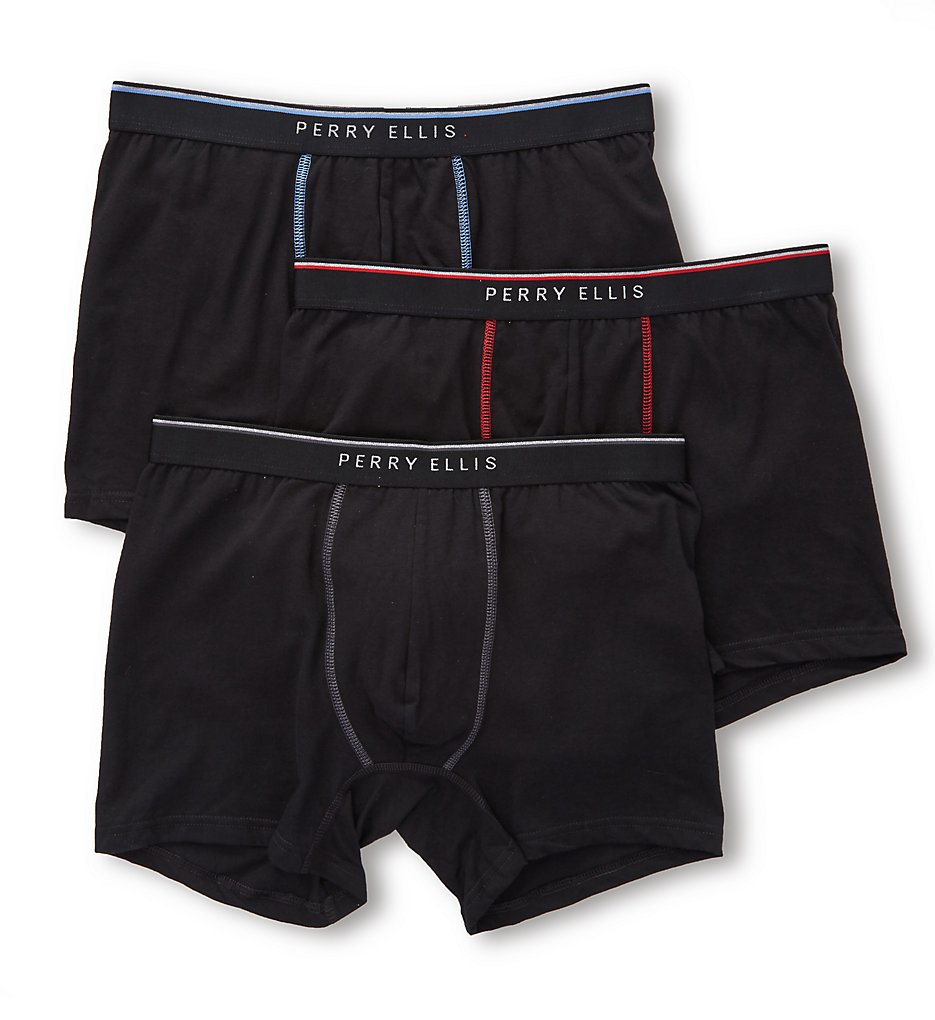 Perry Ellis 960591 Cotton Stretch Boxer Briefs - 3 Pack (Black)