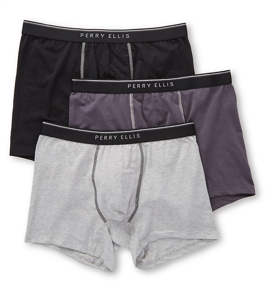 Perry Ellis 960591 Cotton Stretch Boxer Briefs - 3 Pack (Ebony/Grey/Black)