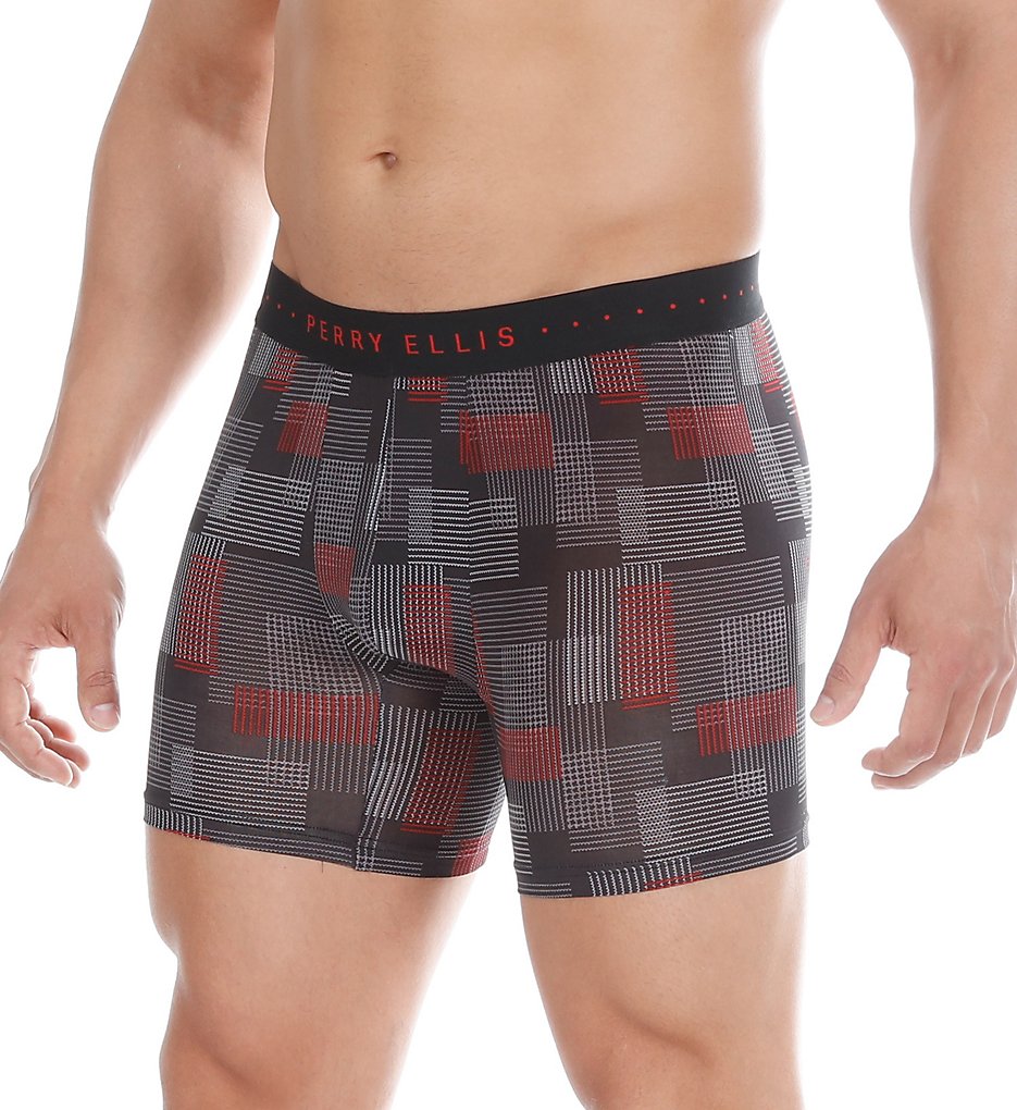 Perry Ellis 960766 Luxe Digital Grid Plaid Boxer Briefs (Black/Intensity)