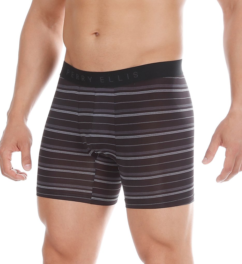 Perry Ellis 960769 Luxe Digital Stripe Boxer Briefs (Black/Ebony)