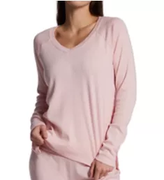 Rib Long Sleeve V-Neck with Side Slits Blush S