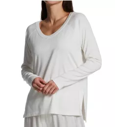 Rib Long Sleeve V-Neck with Side Slits Pearl S