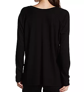 Rib Long Sleeve V-Neck with Side Slits Black M