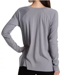 Rib Long Sleeve V-Neck with Side Slits Dark Silver S