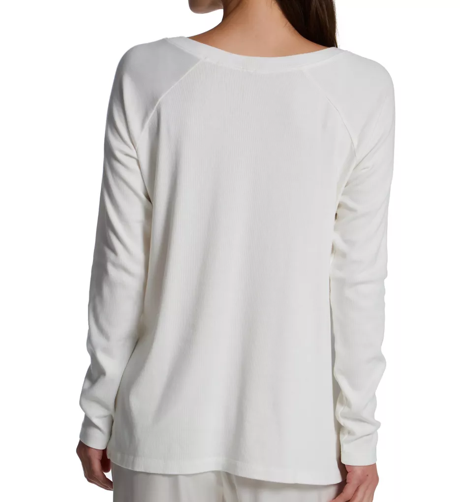 Rib Long Sleeve V-Neck with Side Slits Pearl S