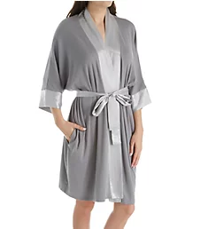 Knit Robe With Pockets And Satin Trim Dark Silver XS/S