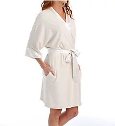 Knit Robe With Pockets And Satin Trim Eggnog XS/S