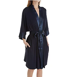 Knit Robe With Pockets And Satin Trim Navy XS/S
