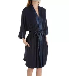 Knit Robe With Pockets And Satin Trim Navy XS/S