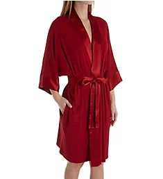 Knit Robe With Pockets And Satin Trim Red XS/S