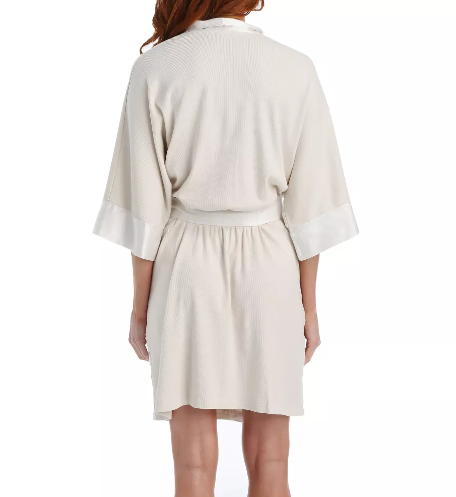 Knit Robe With Pockets And Satin Trim Eggnog XS/S