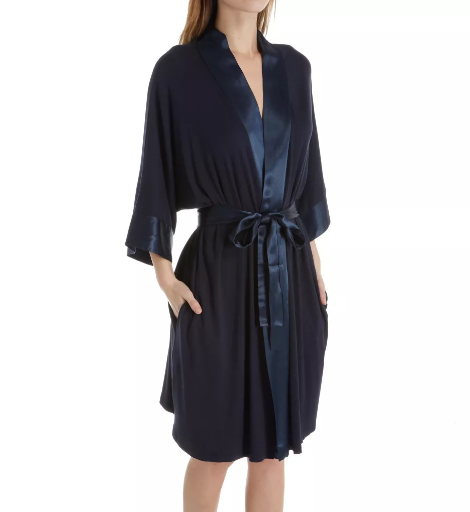Knit Robe With Pockets And Satin Trim