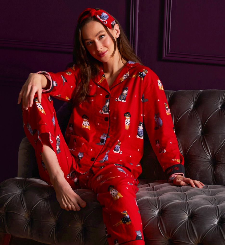 Flannel Cat Print Plus Size Pajama Set – La Cera™