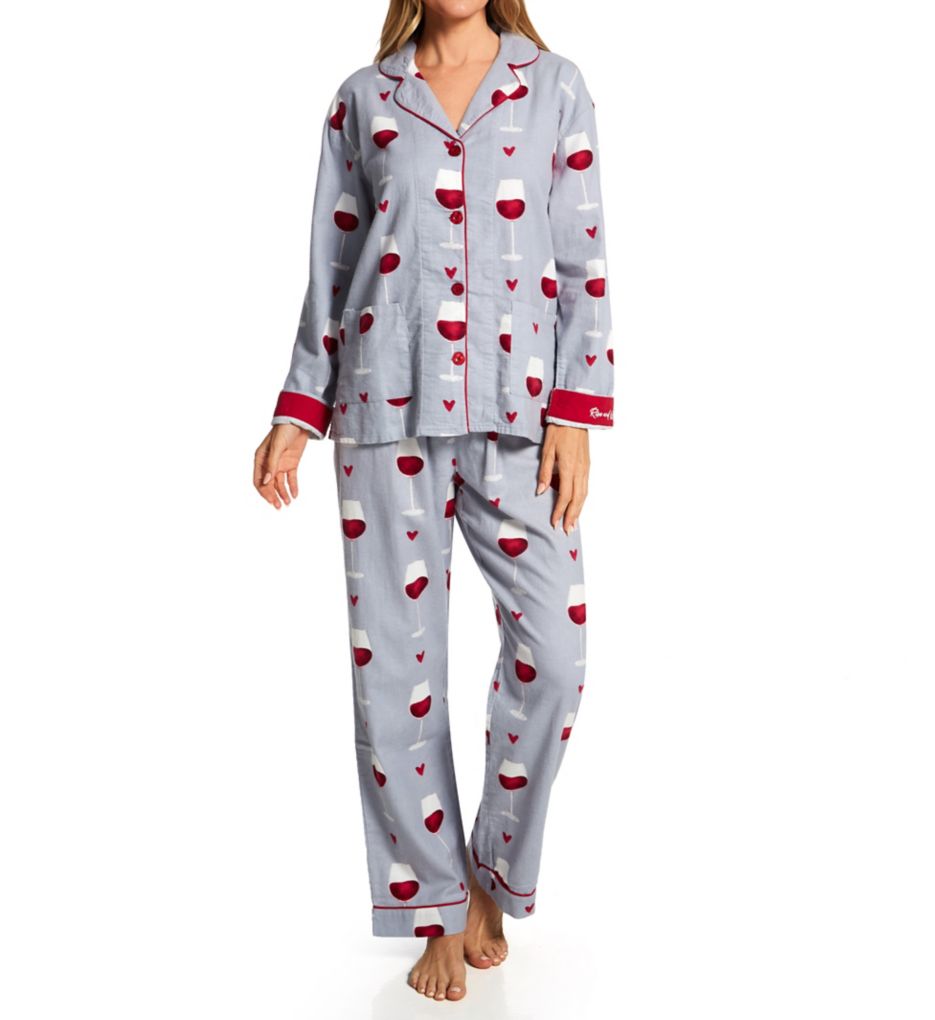 Rise And Wine Cotton Flannel PJ Set Grey XL by Stacy Adams