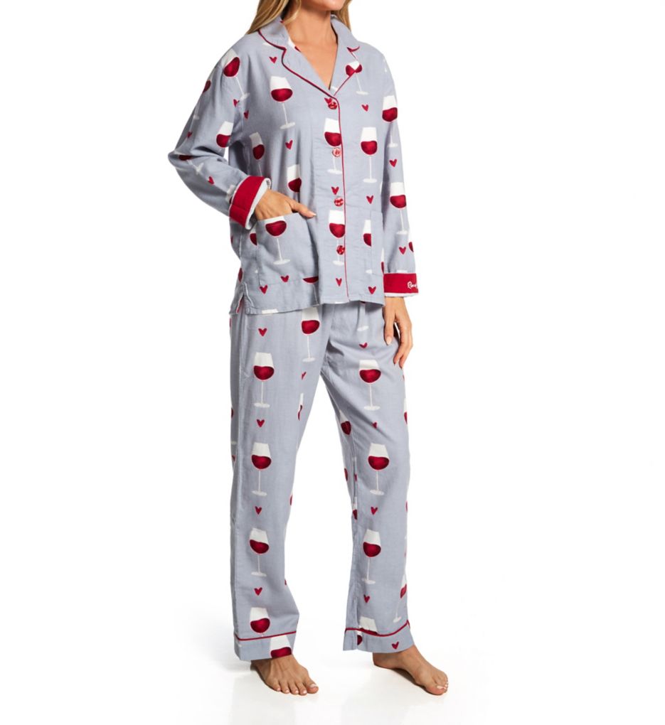 Rise And Wine Cotton Flannel PJ Set Grey XL