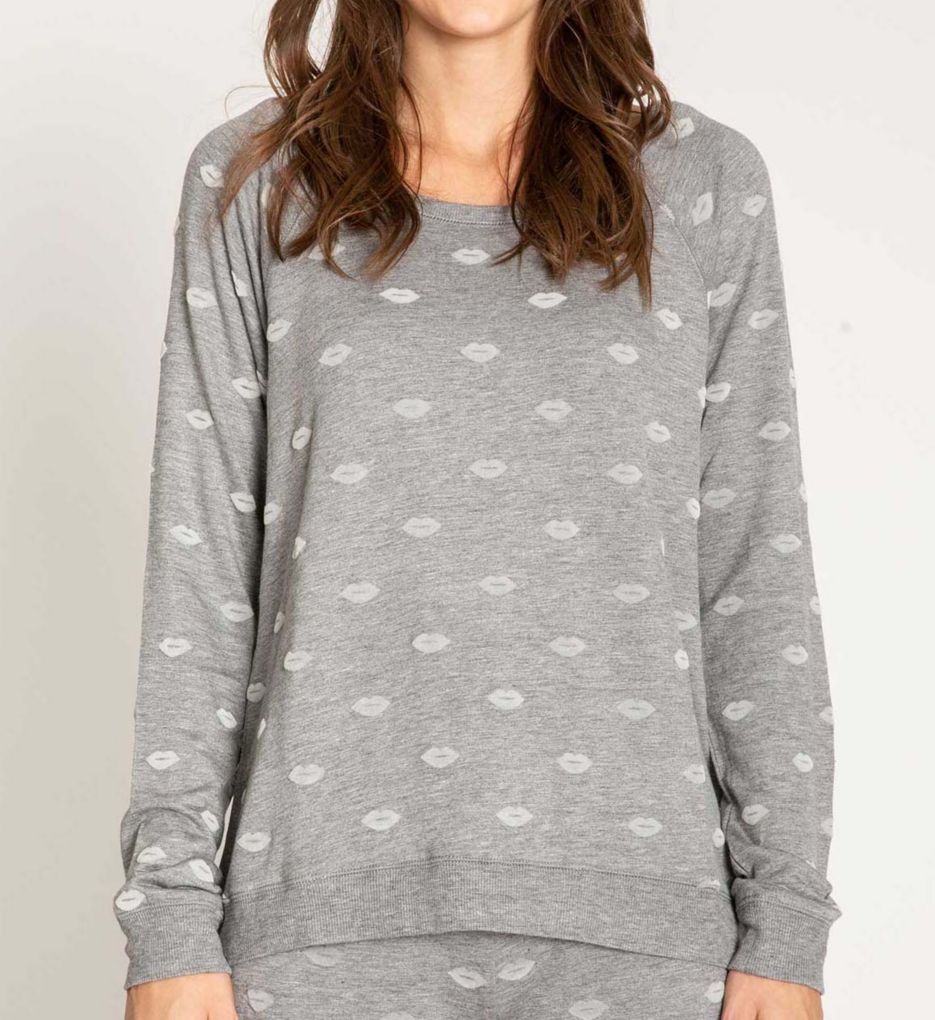 Lips Fleece Long Sleeve Top Heather Grey M by PJ Salvage