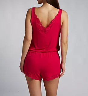 Day Dreams Lace Detail Jersey Romper Red L