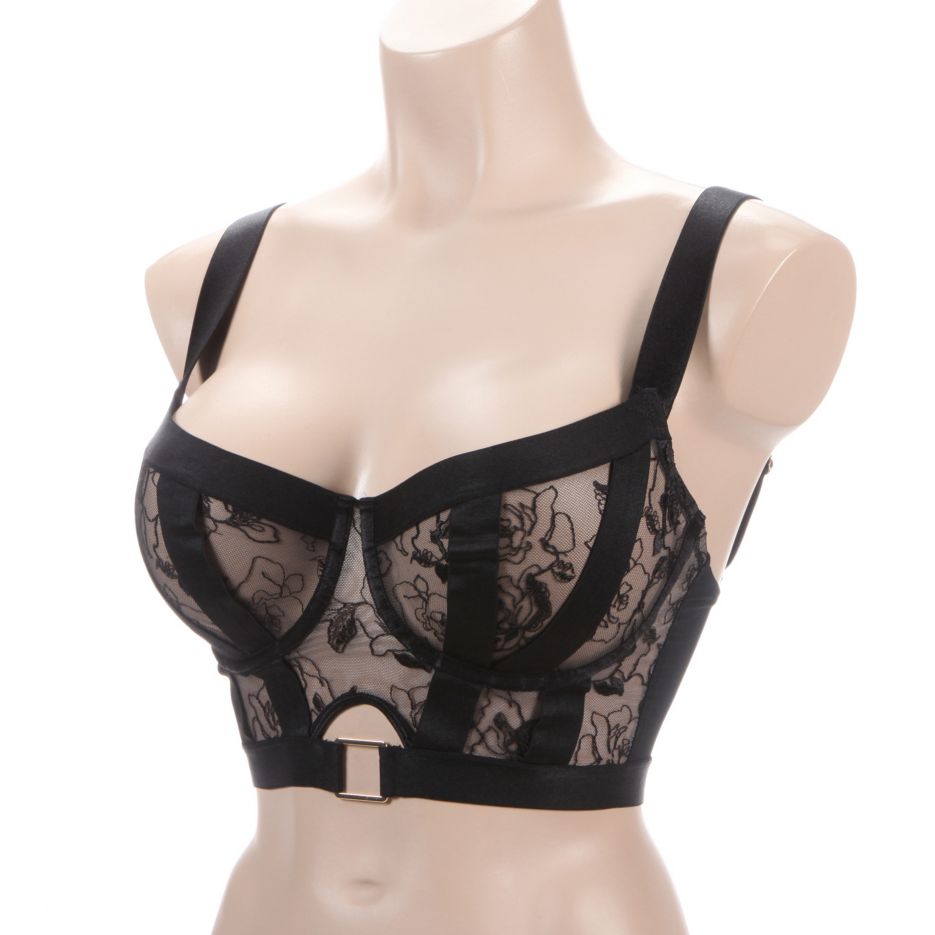 Women's Pour Moi 20339 India Embroidery Underwire Bustier Bra (Black 34GG)