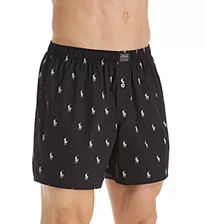 Printed Polo Player 100% Cotton Woven Boxer Black M