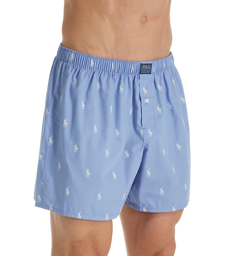 Polo Ralph Lauren 676R Printed Polo Player 100% Cotton Woven Boxer (Beach Blue)