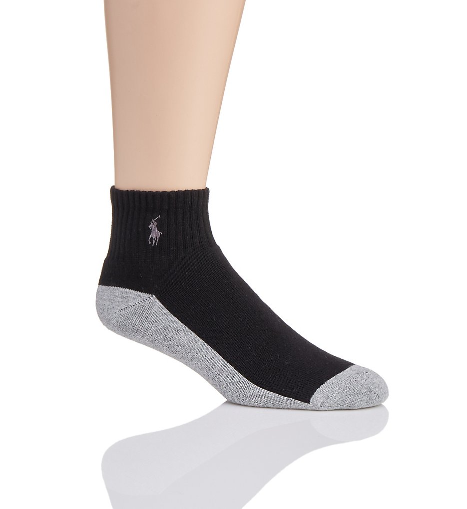 Polo Ralph Lauren 80100PG Golf Classic Cotton Stretch Cushioned Quarter Sock (Black)
