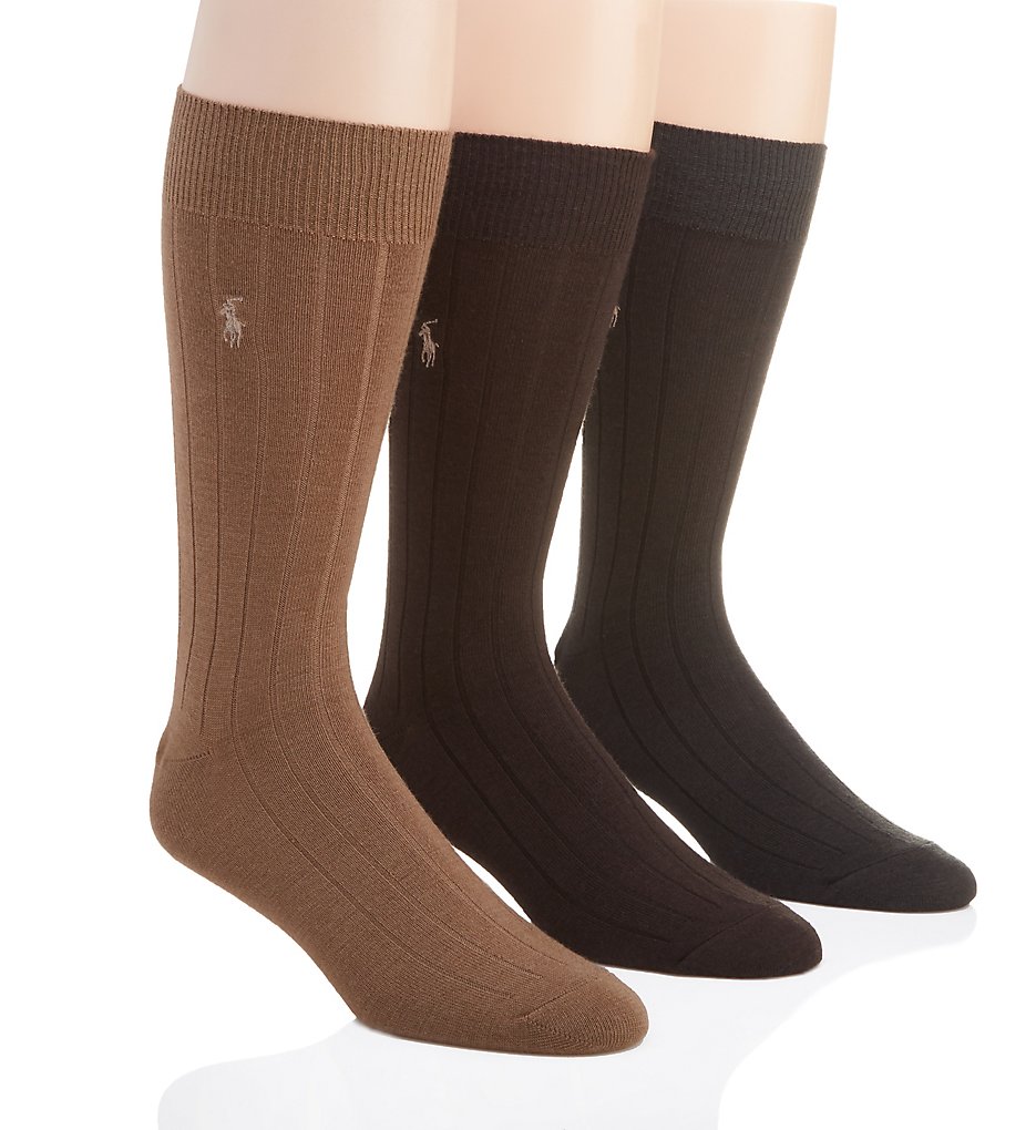 Polo Ralph Lauren 8082PK Merino Wool Dress Socks - 3 Pack (Brown)