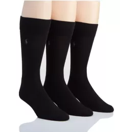 Flat Knit Viscose Cushioned Crew Socks - 3 Pack BLK O/S