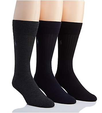 Polo Ralph Lauren Viscose Rib Crew Socks with Arch Support - 3 Pack