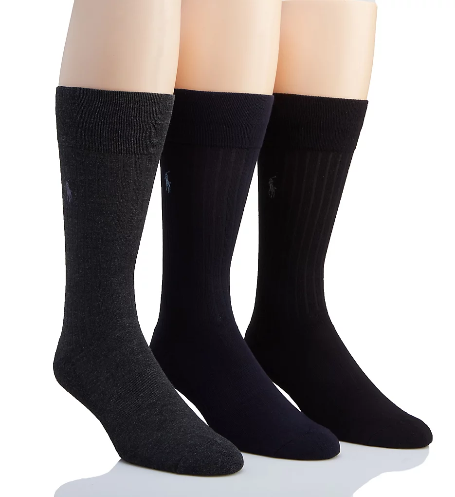 Viscose Rib Crew Socks with Arch Support - 3 Pack