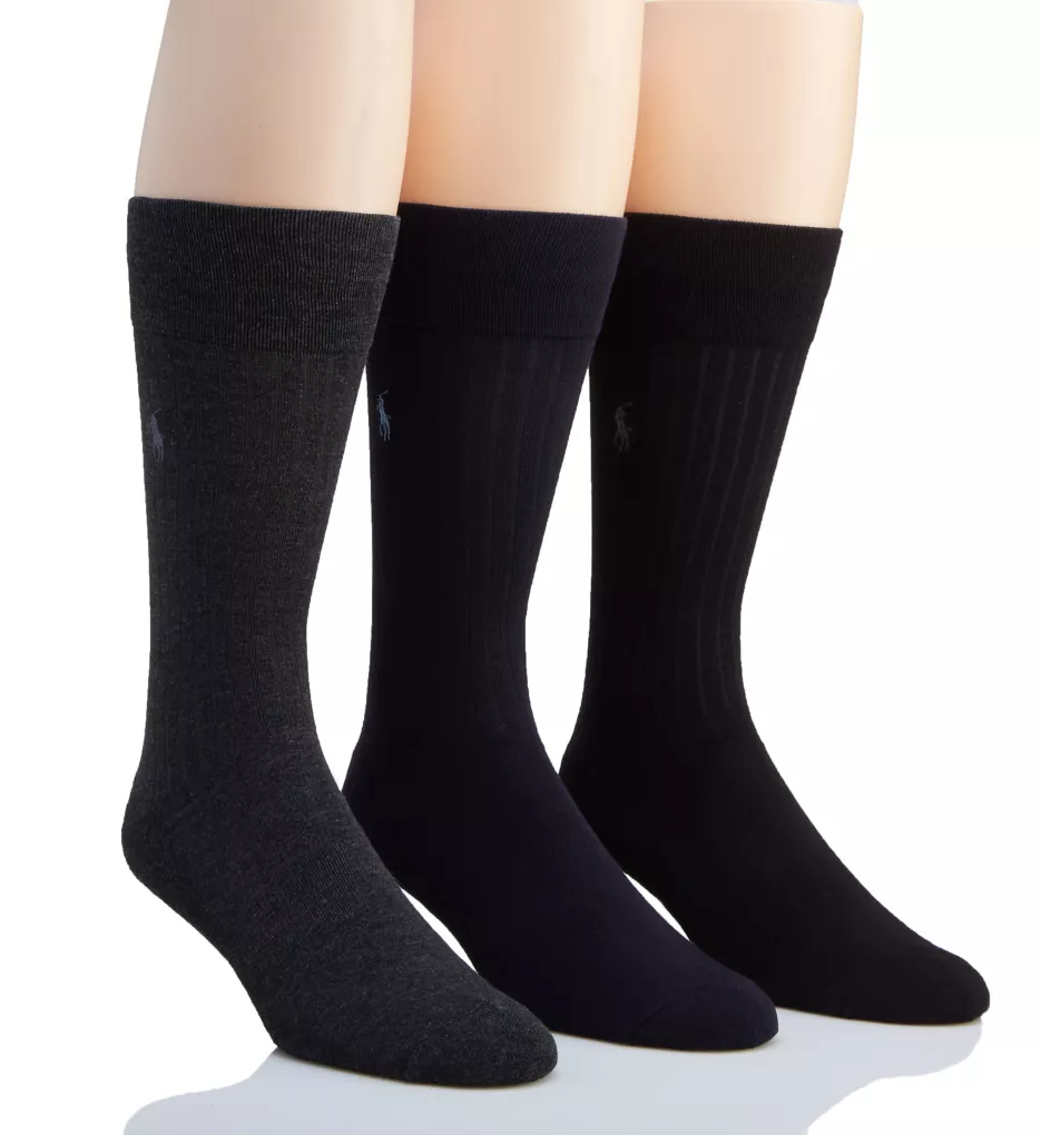 Viscose Rib Crew Socks with Arch Support - 3 Pack by Polo Ralph Lauren