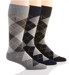 Classic Argyle Cotton Socks - 3 Pack BkgyP1 O/S