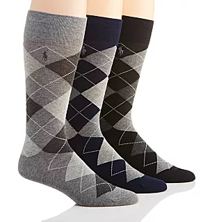 Classic Argyle Cotton Socks - 3 Pack BkgyP1 O/S