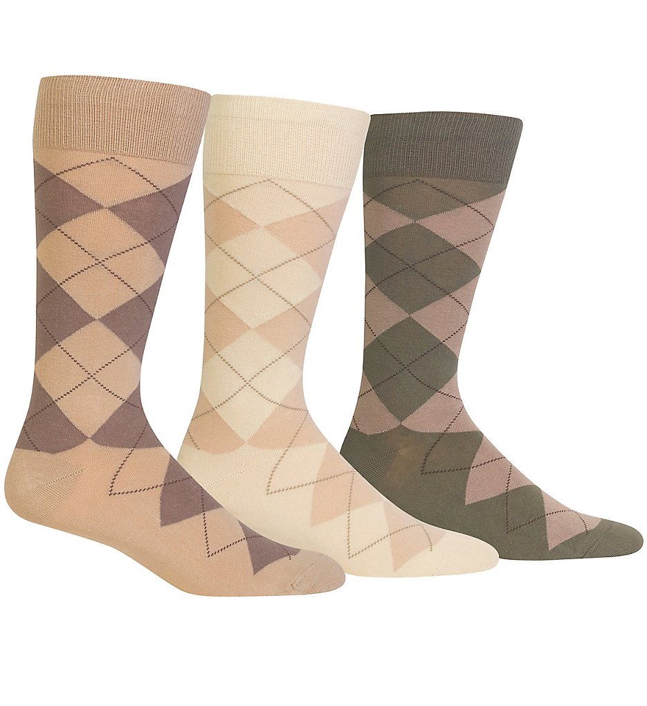 Polo Ralph Lauren 8091PK Classic Argyle Cotton Socks - 3 Pack (Khaki Assorted)