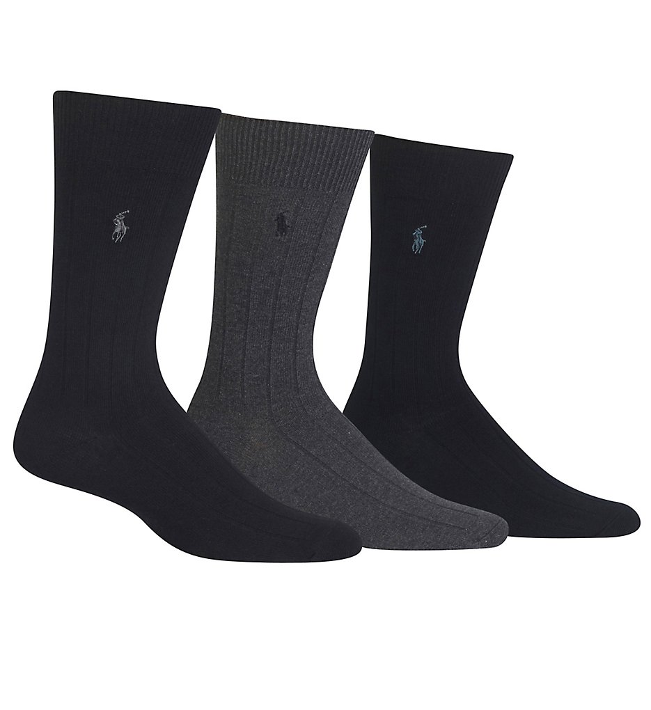Polo Ralph Lauren 8092 Casual Dress Ribbed Socks 3-Pack (Black Assorted)