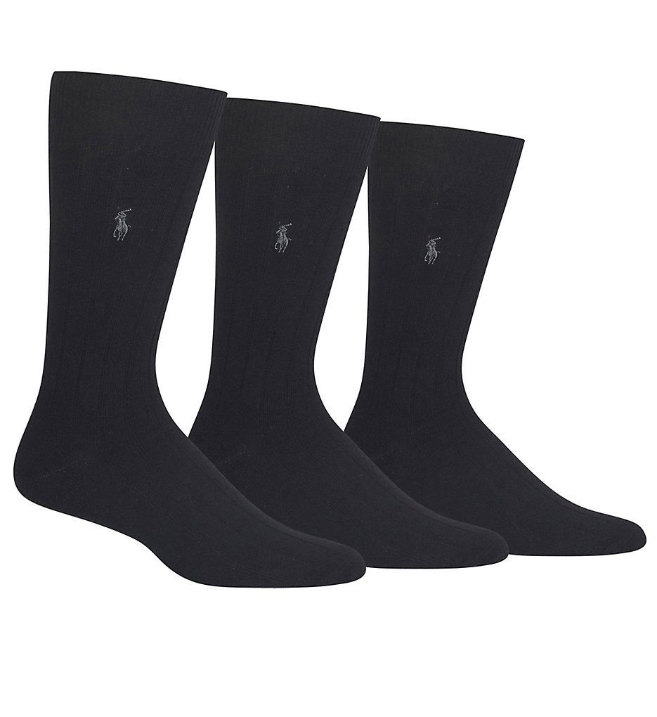 Polo Ralph Lauren 8092 Casual Dress Ribbed Socks 3-Pack (Black)