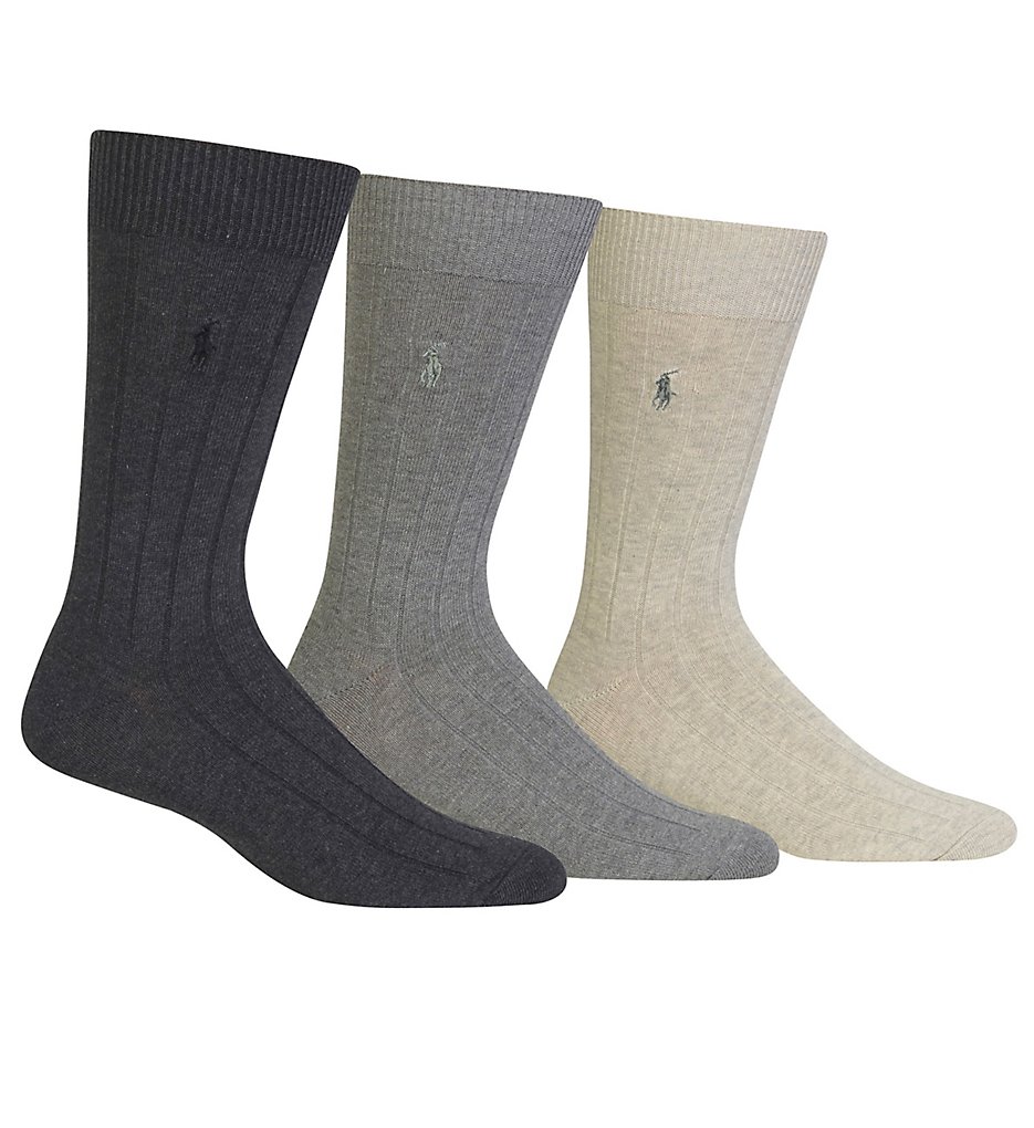 Polo Ralph Lauren 8092 Casual Dress Ribbed Socks 3-Pack (Charcoal H Assorted)