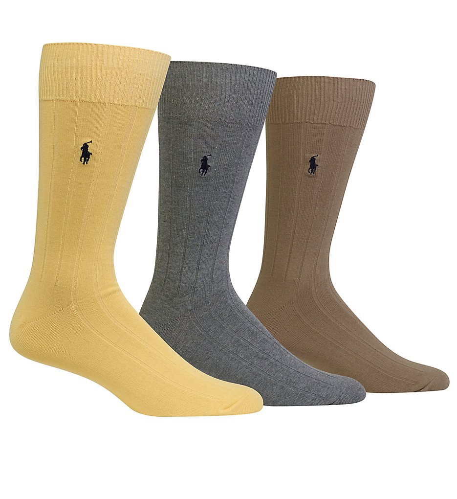 Polo Ralph Lauren 8092 Casual Dress Ribbed Socks 3-Pack (Yellow)