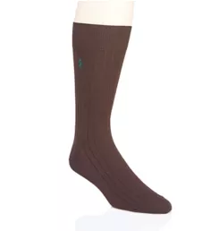 Solid Rib Pima Cotton Wool Dress Sock DkBrwn O/S