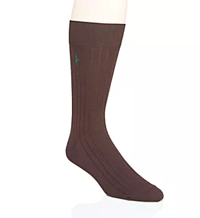 Solid Rib Pima Cotton Wool Dress Sock DkBrwn O/S