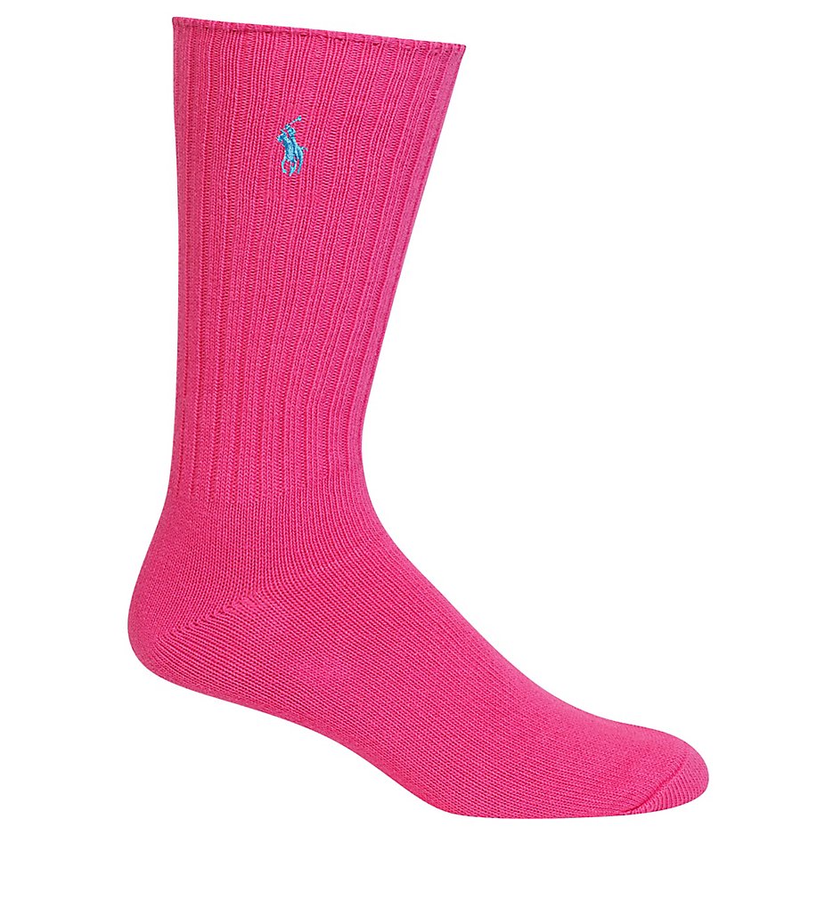 Polo Ralph Lauren 8205 Cotton Crew Sock with Polo Embroidery (Bright Pink)