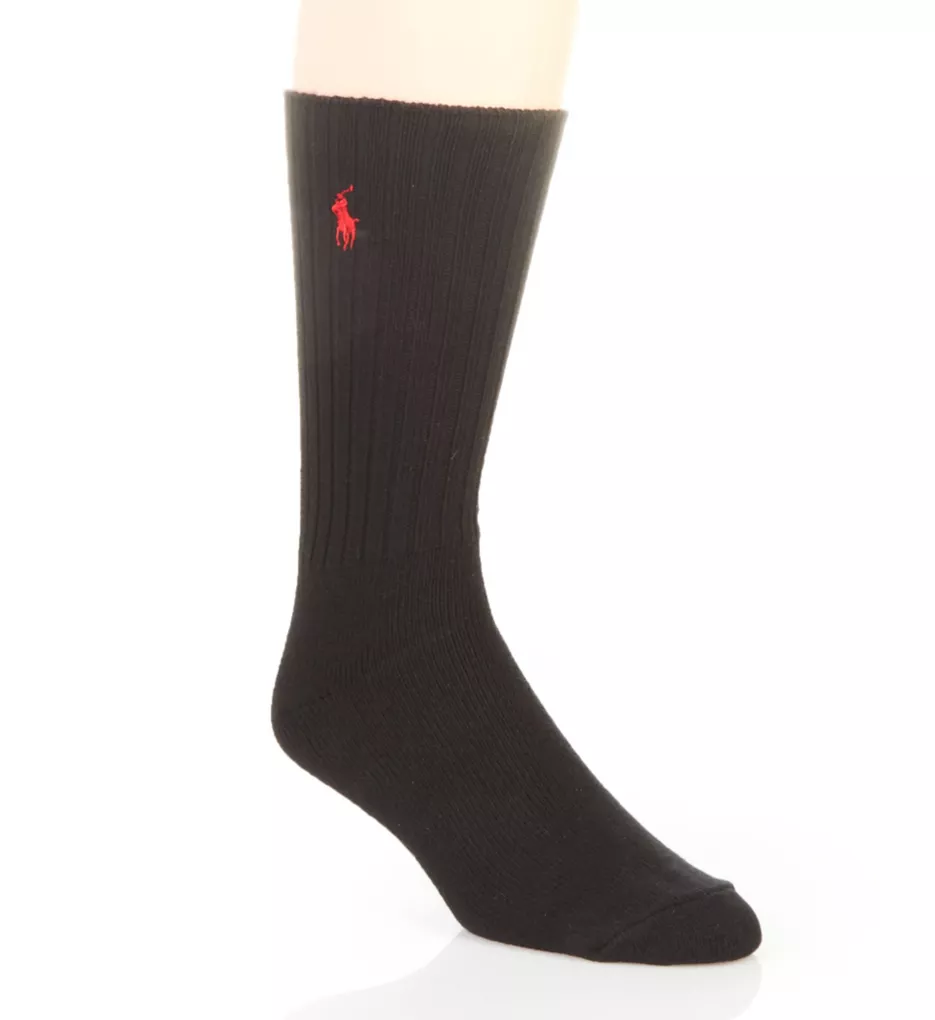 Cotton Crew Sock with Polo Embroidery BLK O/S