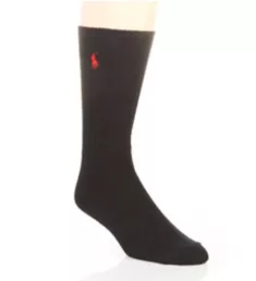 Cotton Crew Sock with Polo Embroidery Black O/S