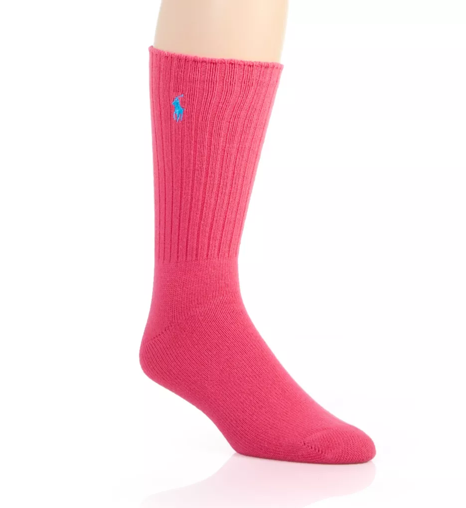 Cotton Crew Sock with Polo Embroidery Bright Pink O/S