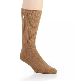 Cotton Crew Sock with Polo Embroidery KHAKI O/S