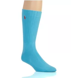 Cotton Crew Sock with Polo Embroidery Sky Blue O/S