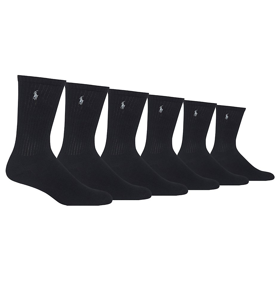 Polo Ralph Lauren 821005 Rib Cuff Crew Socks - 6 Pack (Black)