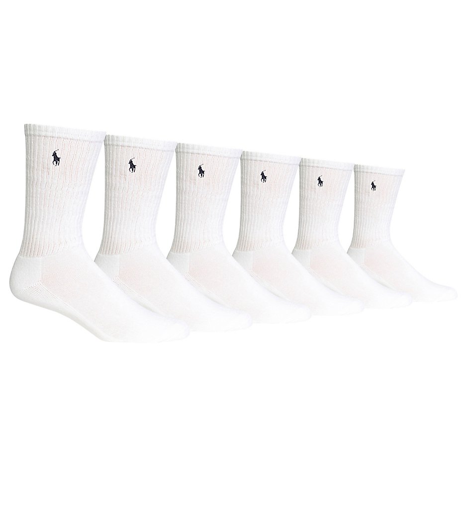 Polo Ralph Lauren 821005 Rib Cuff Crew Socks - 6 Pack (White)