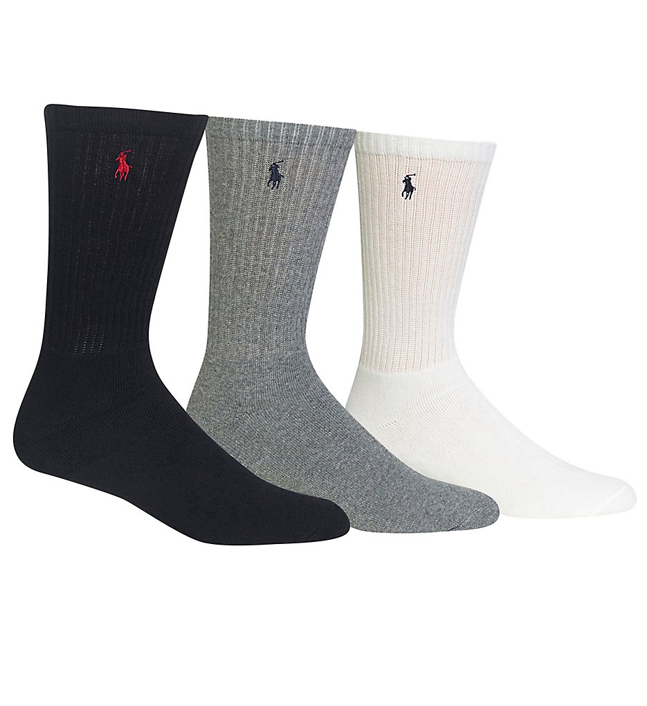 Polo Ralph Lauren 821032 Cushioned Classic Cotton Crew Socks - 3 Pack (Assorted 2)